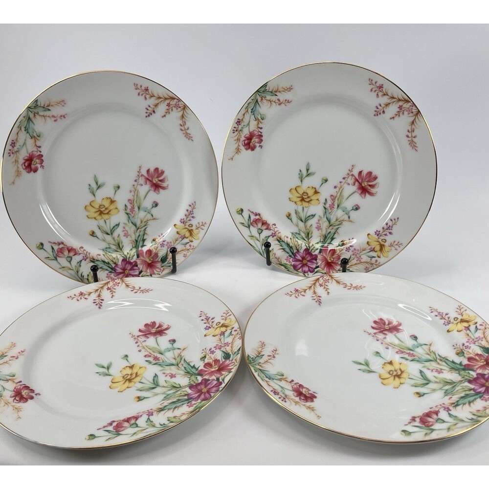 Kent China Springfield Salad Plates Set of 4 Vintage Floral Gold Trim Japan 7.5"